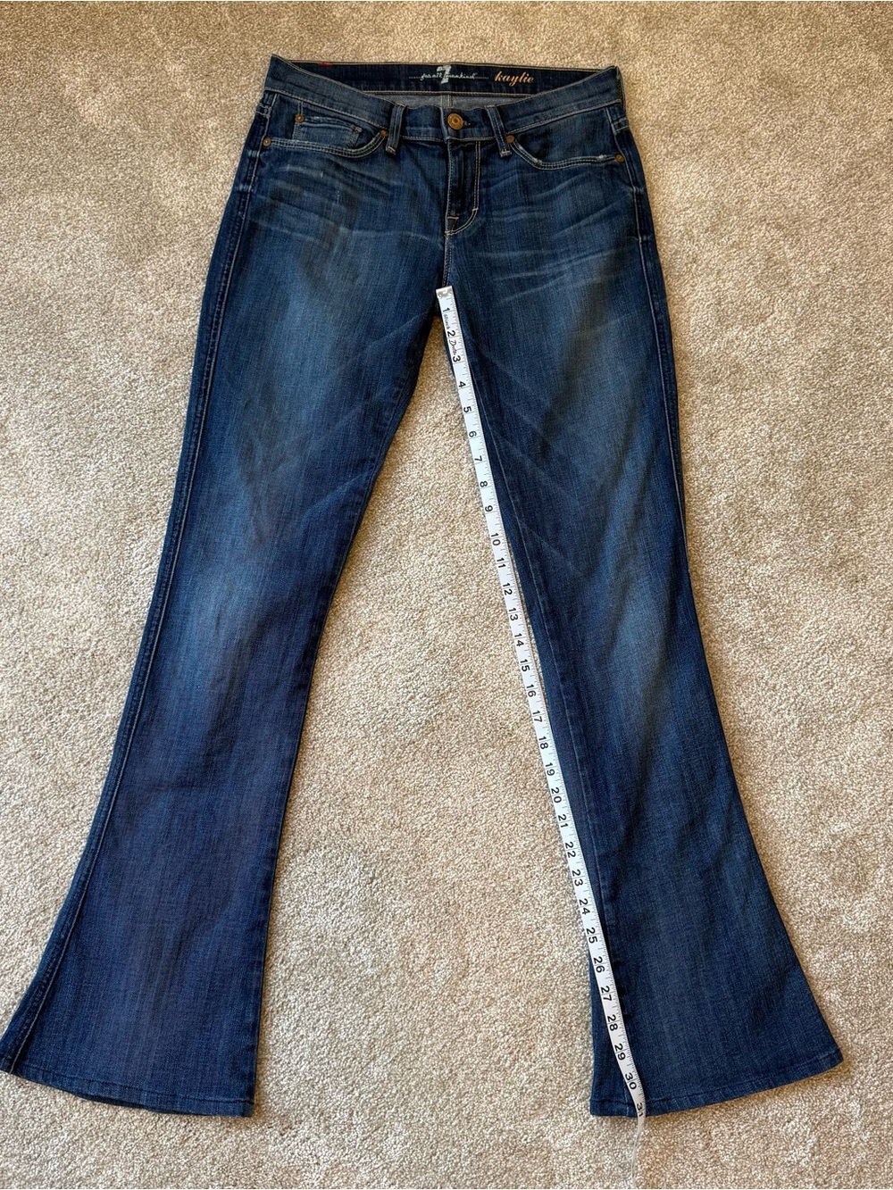 7 For All Mankind Dark Blue Bootcut Jeans with Studded Back Pockets - Picture 5 of 9